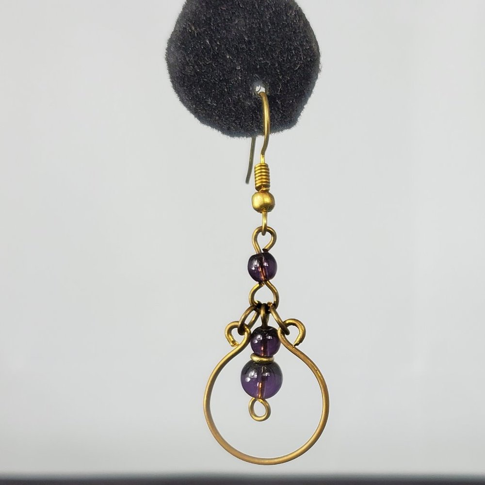Elegant Gold and Purple Dangle Earrings - Picture 2 of 2